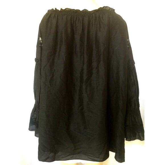 Barbara Bui Top Blouse Ruched Lace Long Sleeve Black Off Shoulder Oversized 40 - Picture 5 of 7